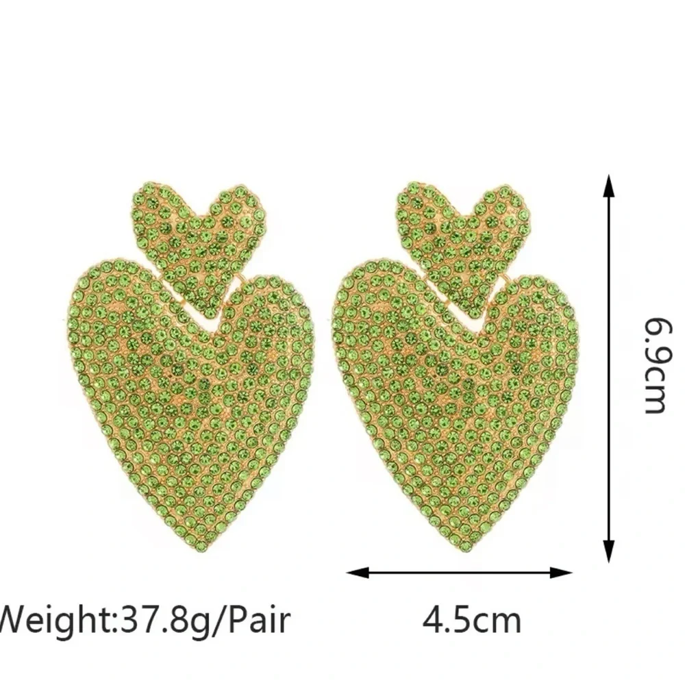 Statement Heart Earrings | Gold-Tone Rhinestone Drop Dangles